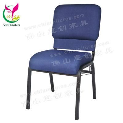 Yc-G36-07 Wholesale Black Frame Stackable Elegant Blue Upholstered Chair for Church