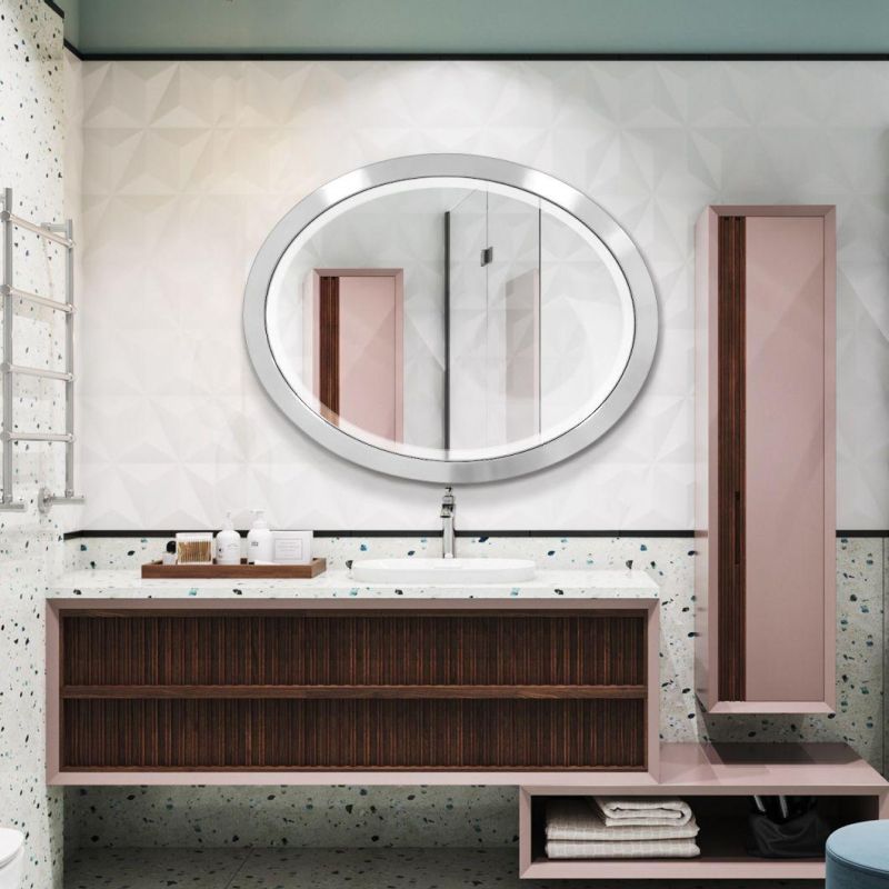 Wide Oval Frame Stainless Steel Modern Wall Mirror for Bathroom Oval Beveled Mirror