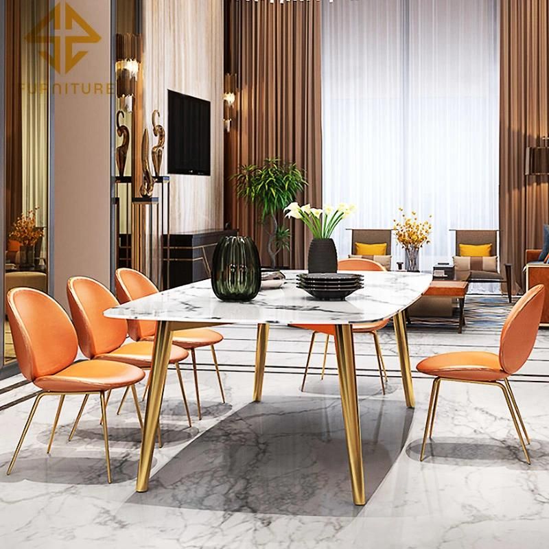 New Elegant Style Stainless Steel Frame Marble Top Dining Room Table Sets Home Furniture