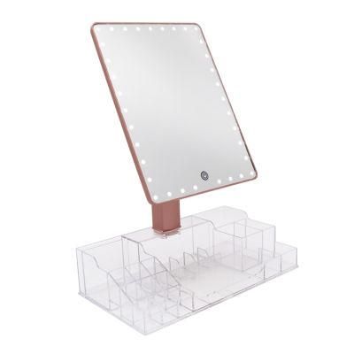LED Makeup Vanity Mirror with Jewelry Accessory and Cosmetic Storage Display Box Organizer Container