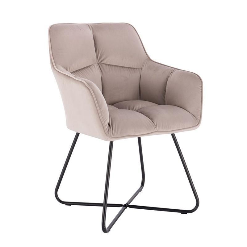 Metal Leg Dinner Furniture Fabric Velvet Restaurant Beige Dining Chair