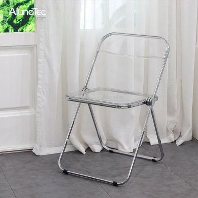 Modern Foldable Transparent Office Furniture Portable Plastic Pink Chair