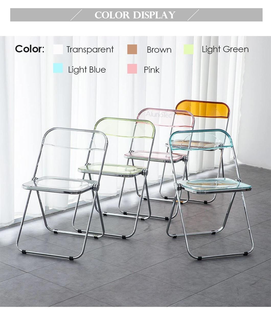 Office Retractable Steel Frame Furniture Transparent Plastic Folding Chair