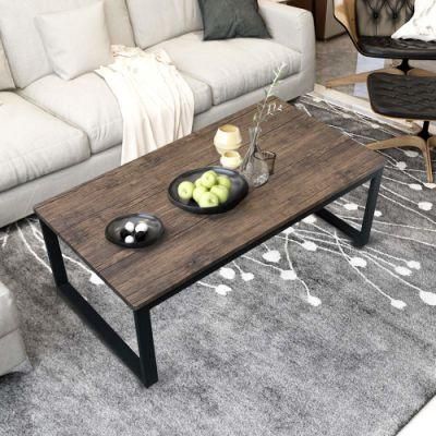 Brown Coffee Table with Metal Frame for Living Room
