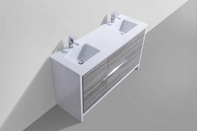 60 Inch Grey Floor Mounted MDF Double Sink Bathroom Vanity