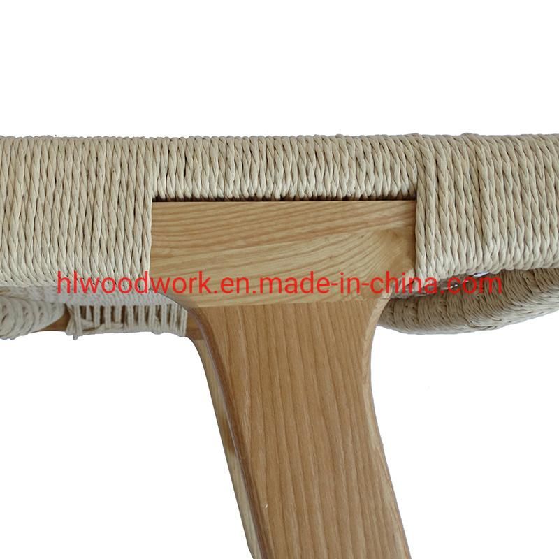 Saddle Chair Ash Wood Frame Natural Color with Woven Fabric Rope Without Arm Leisure Chair Outdoor Furniture