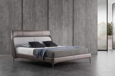 Gainsville Italy Design Modern Queen Size Leather Bedroom Furniture Leather Bed in Wardrobe