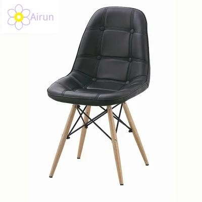 PU Cover Plastic Dining Chair Wooden Leg Chair