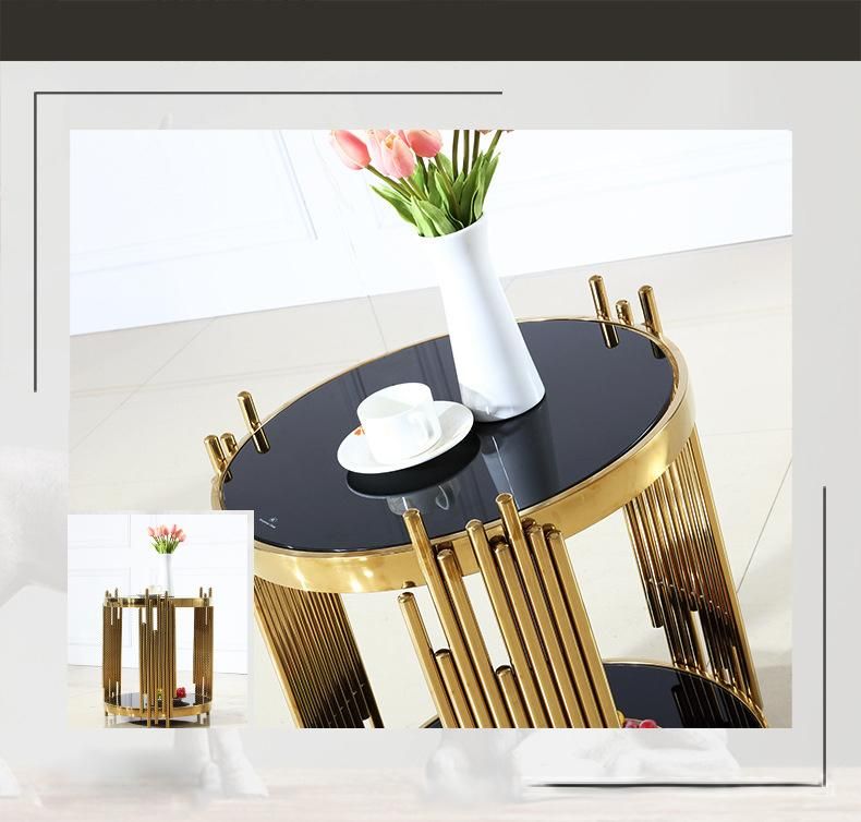 Apartment Furniture Titanium Stainless Steel Black Sintered Stone Coffee Table