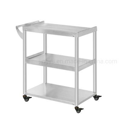 Three-Tier Stainless Steel Trolley with Handle for Commercial Kitchen/Hotel