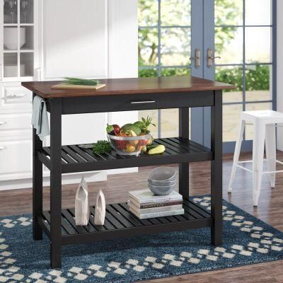 Home Basic 3-Tier Black UV Painting Standing Kitchen Cart with 1 Drawer