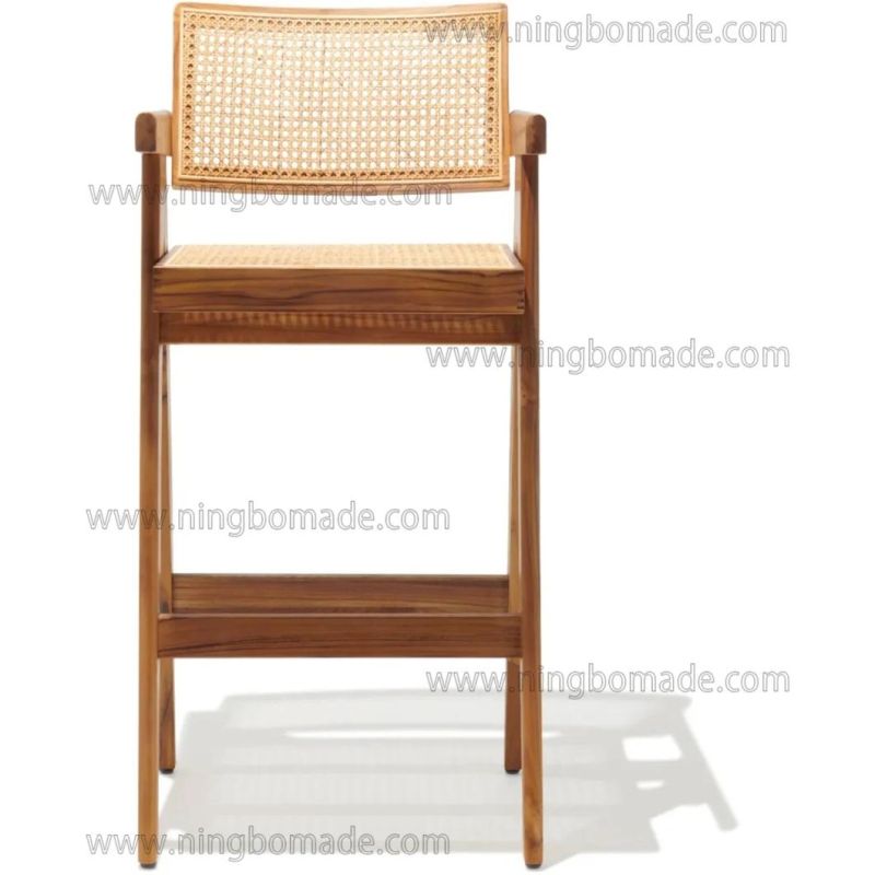 Classic Silhouette Drafting Compass Furniture Natural Ash and Rattan Armchair Bar Stool