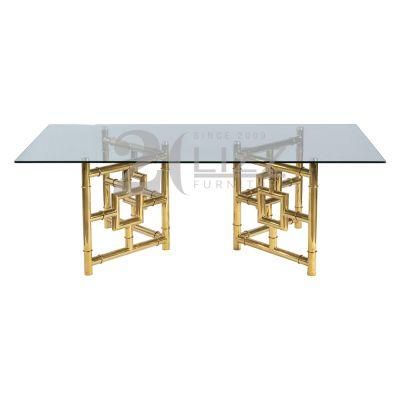 High Quality Gold Stainless Steel Legs Modern Luxury Upholster Home Furniture Dining Room Top Glass Table