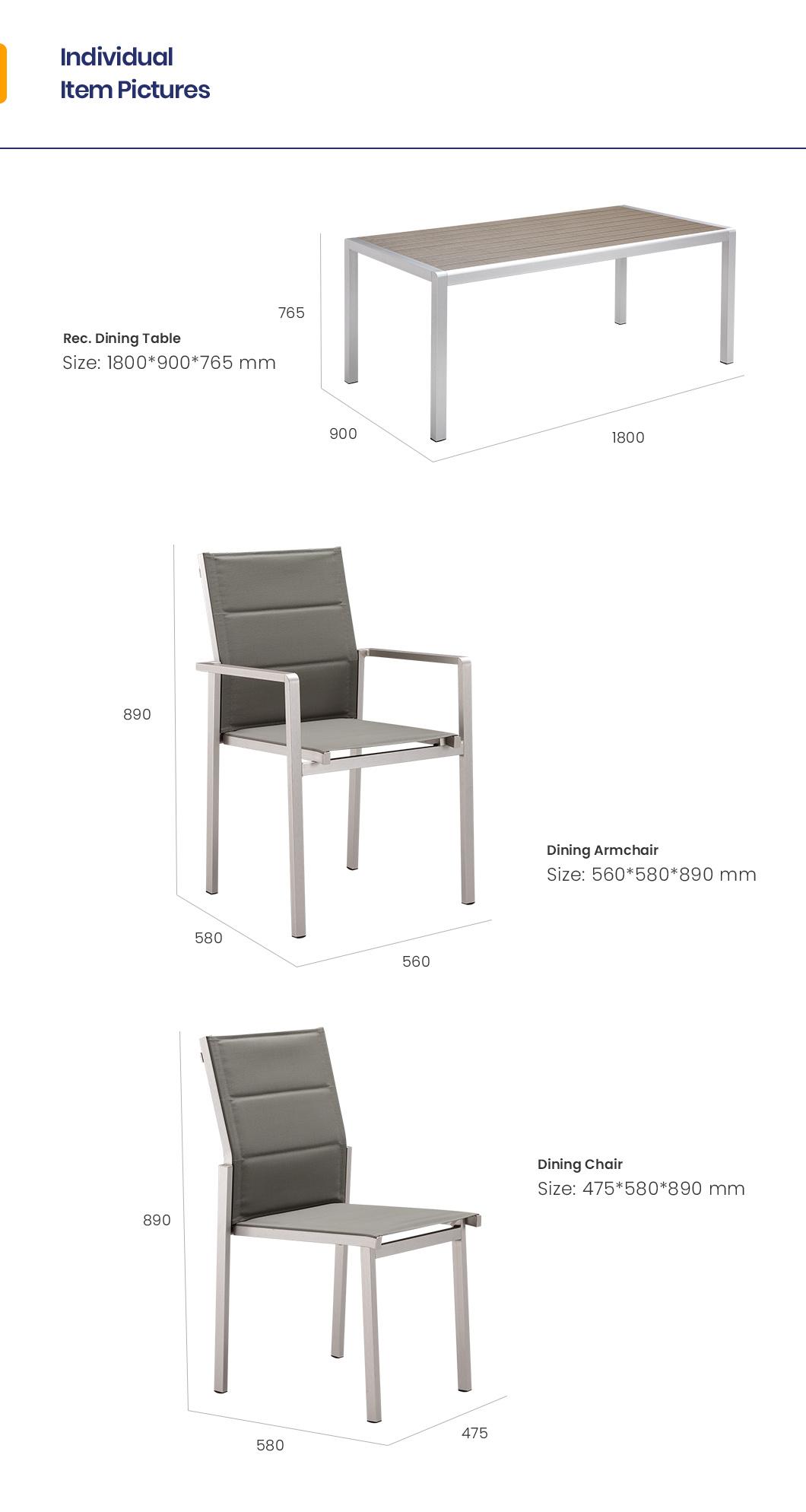 Modern Outdoor Dining Set Wood Patio Table with Sling Chair