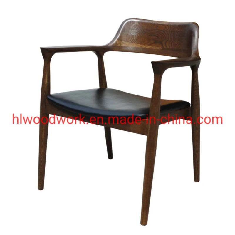 Modern Design Furniture Chair Dining Chair Oak Wood Walnut Color Black PU Cushion Chair Wooden Chair Wooden Furniture Arm Chair Dining Chair