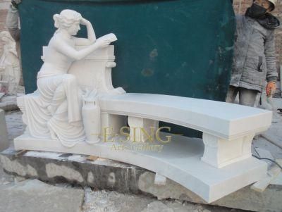 New Design Modern Hand Carved Woman Statue Outdoor Park White Marble Bench for Garden
