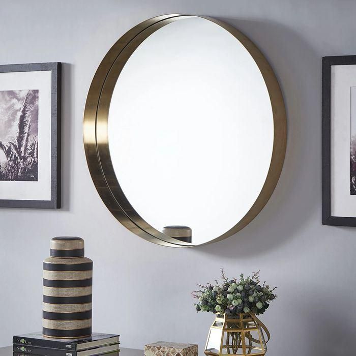 Large Bathroom 800mm Round Brass Metal Decor Mirror with PP Packing