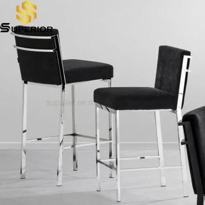 Home Furniture Metal Frame Black Velvet High Bar Stool Chair