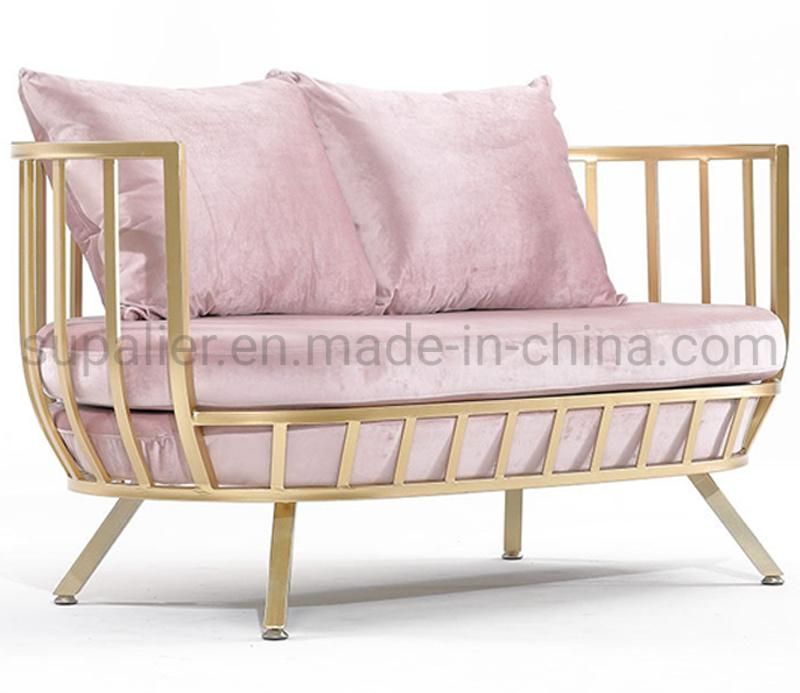 Luxury Hotel Furniture Stainless Steel Frame Pink Fabric Sofa