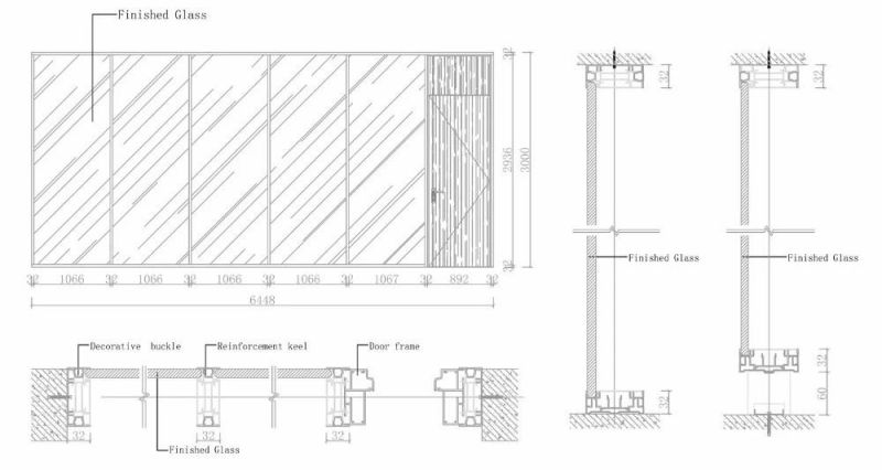 Factory Customized Tempered Glass Room Dividers Stud Office Partitions