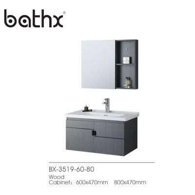 Modern Design Sanitary Ware Mirrored Wall-Mounted Ply Wood Bathroom Cabinet Ceramic with Vanity Basin