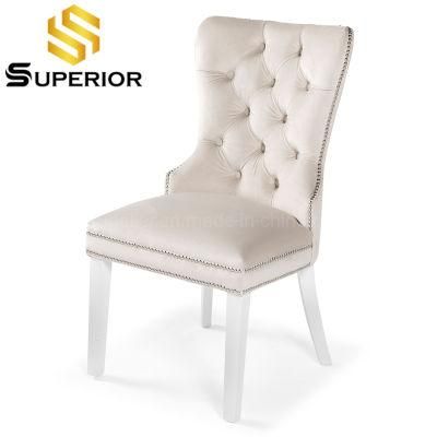 Modern European Style Creamy-White Fabric Dining Chair with Knocker Back