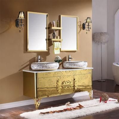 Luxury Bathroom Cabinet Furniture New Design Waterproof Bathroom Granite Gold Vanity Cabinets