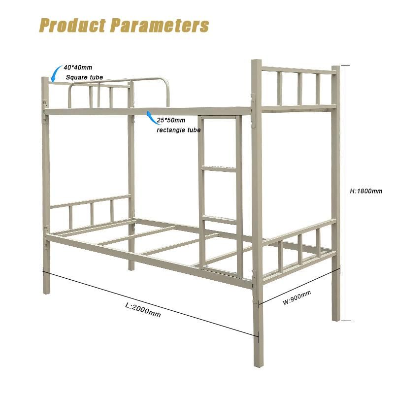 Home Bedroom Furniture Bed School Dormitory Iron Double Decker Metal Steel Pipe Bunk Bed for Student