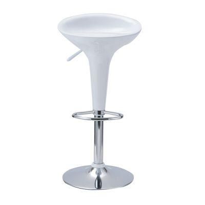 Simple Style Round White Height Adjustable Pub Home Kitchen Swivel PP Chrome Frame High Bar Stool with Footrest