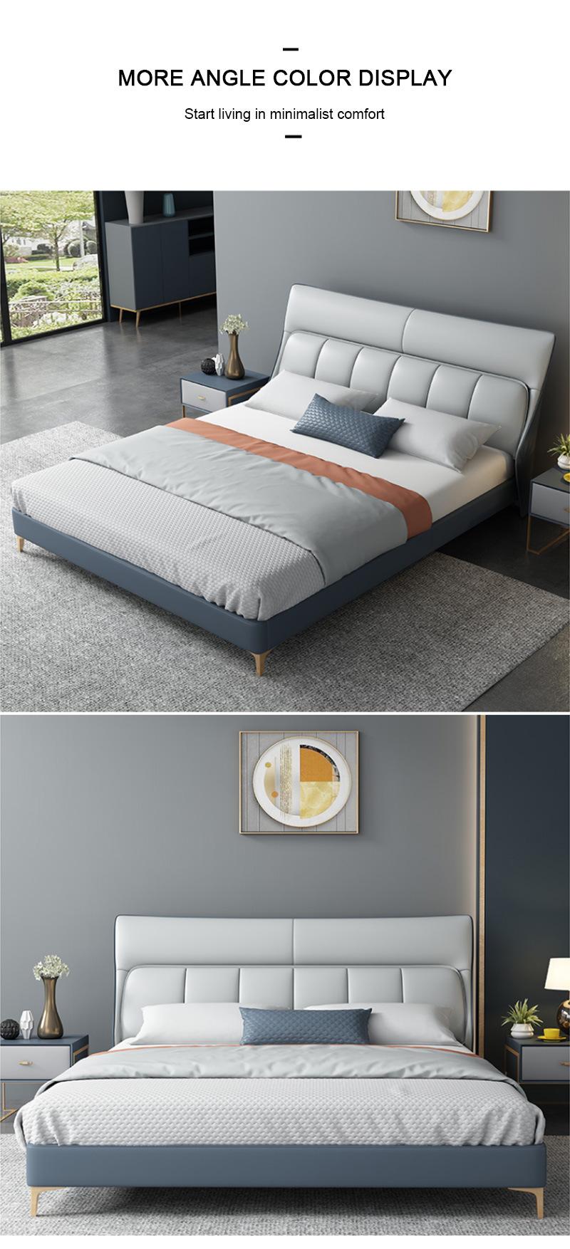 Modern Hotel Furniture Bedroom Set Solid Wood Leather King Bed