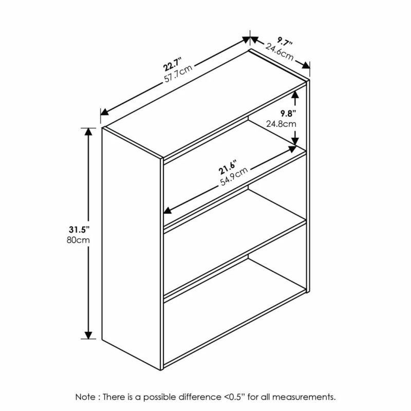 3-Tier Open Shelf Bookcase, White