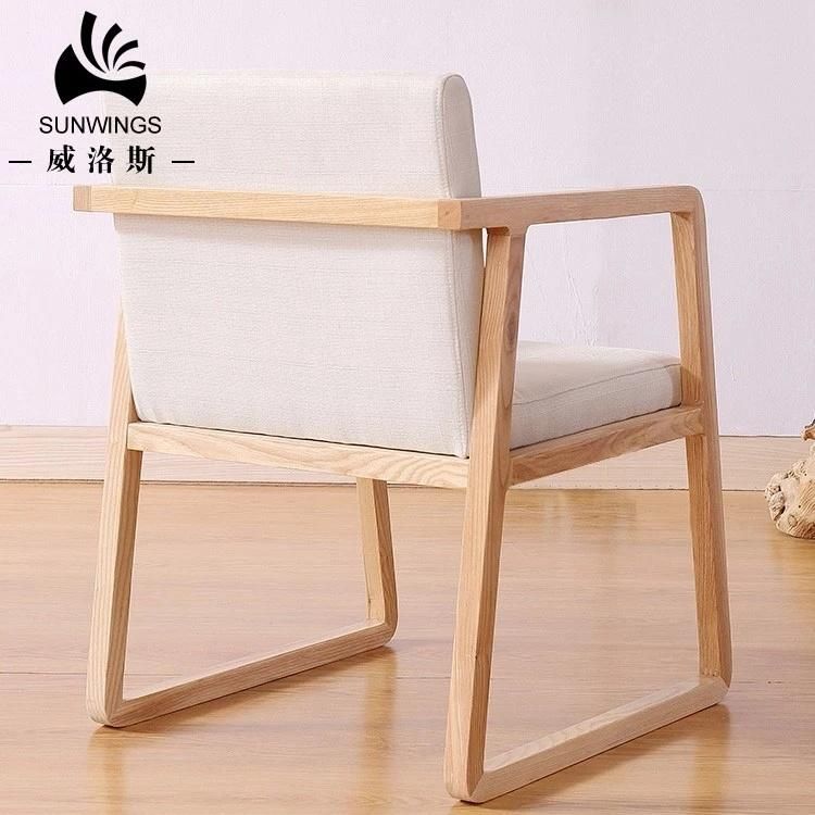 Foshan Furniture Factory Soft Cushion Fabric Wood Dining Chair Armchair Low M. O. Q.