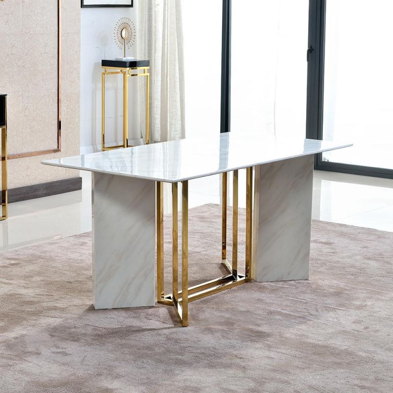 Stainless Steel Marble Dining Table Luxury Italian Dining Table Set 6 Chairs Modern Dining Room Furniture Marble Top Dining Table Set