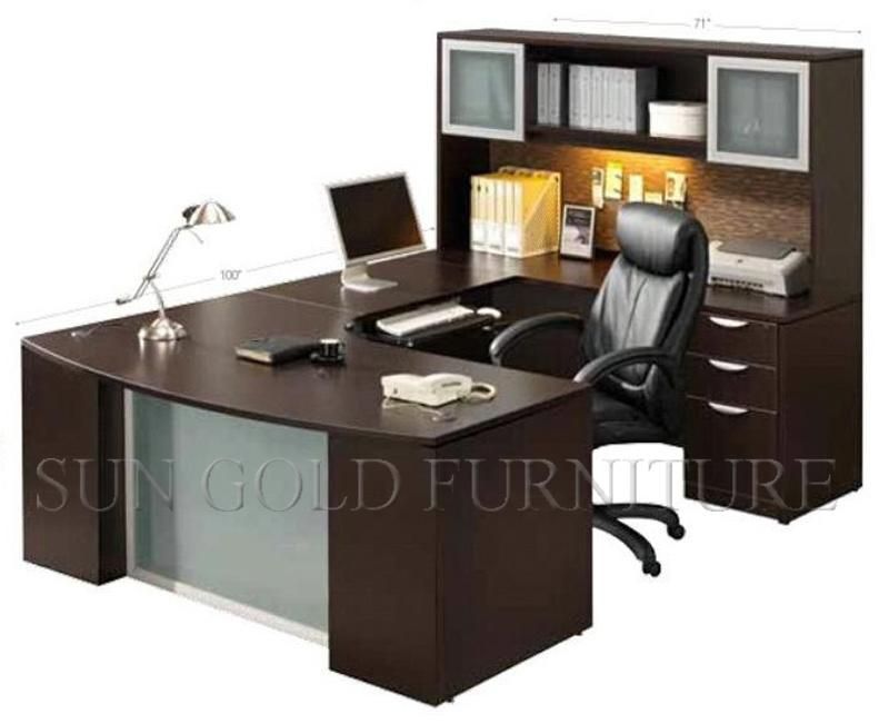 Modern Design Wooden Manager Boss Office Furniture Cheap Popular L Shape Office Desk with Cabinet