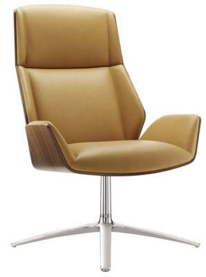 Bended Wood Upholstery Office Rotary Meeting Chair with Leather and Aluminum Base