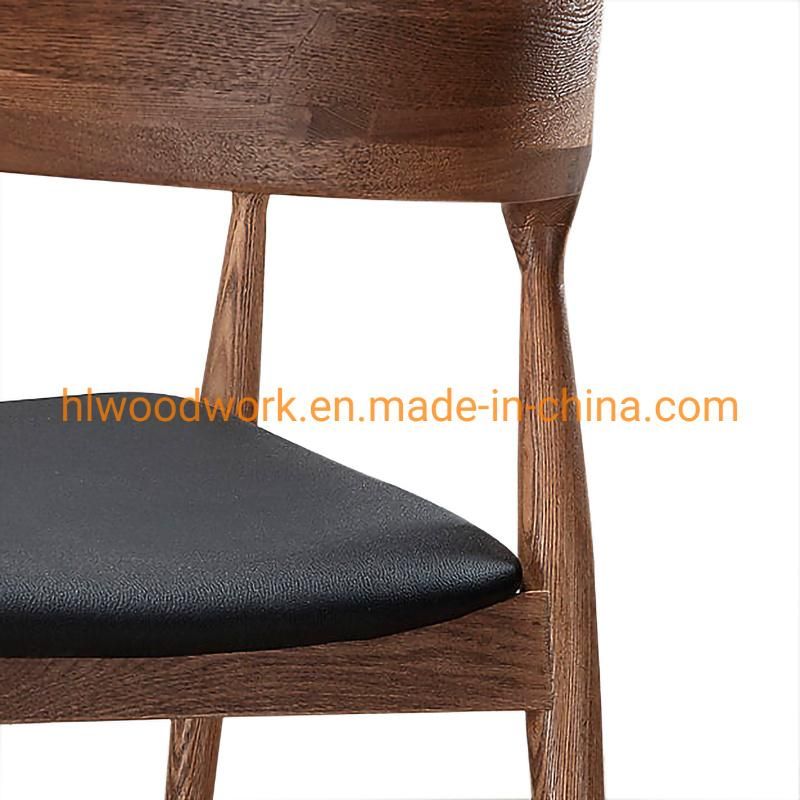High Quality Hot Selling Modern Design Furniture Dining Chair Oak Wood Walnut Color Black PU Cushion Wooden Chair Furniture Dining Chair