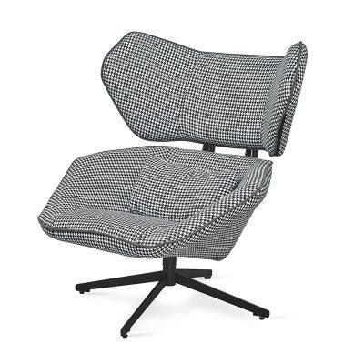 European High Back Houndstooth Grey Fabric Minimalist Lounge Leisure Chairs for Living Room