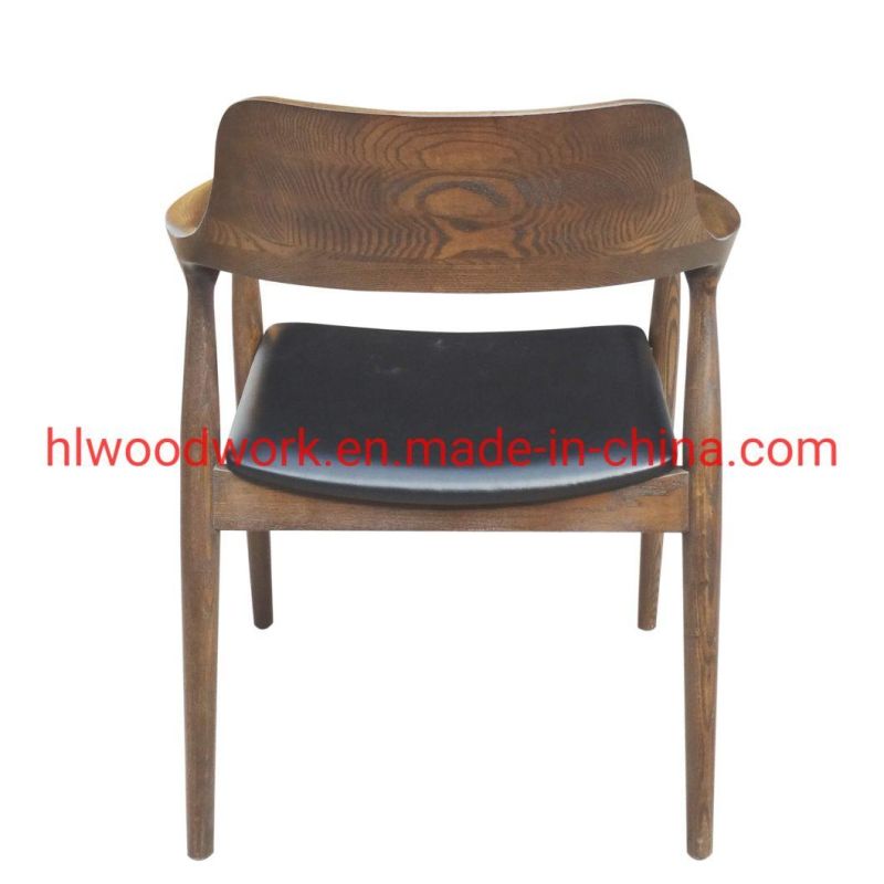 High Quality Hot Selling Modern Design Furniture Dining Chair Oak Wood Walnut Color Black PU Cushion Wooden Chair Furniture Dining Chair