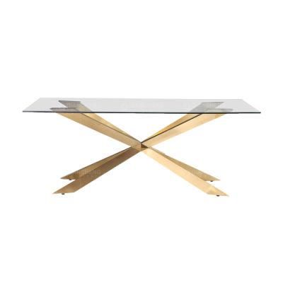 Modern Living Room Furniture Dining Table with Golden Stainless Steel