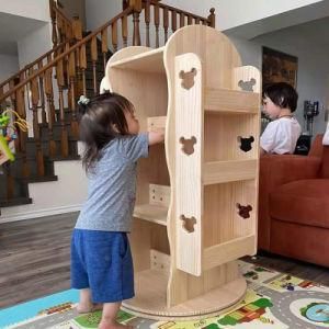 Rotating Bookcase Simple Modern Wooden Bookshelf for Kids