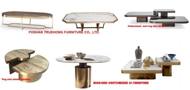 Hot Sale Modern Classic Stainless Steel Frame Marble Oval Coffee Table Professional Metal Customized Furniture