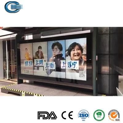 Huasheng Stainless Steel Bus Stop Shelter China Bus Shelter Supplier LED Outdoor Advertising Metal Modern Bus Station Shelter