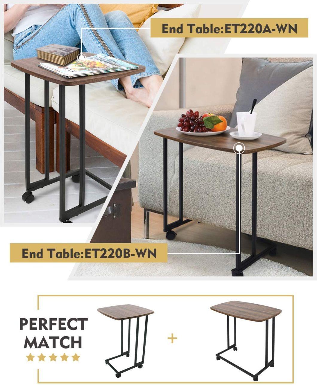 Modern Side Table Moncot Mobile C Shaped End Table with Detachable Casters Wood Top