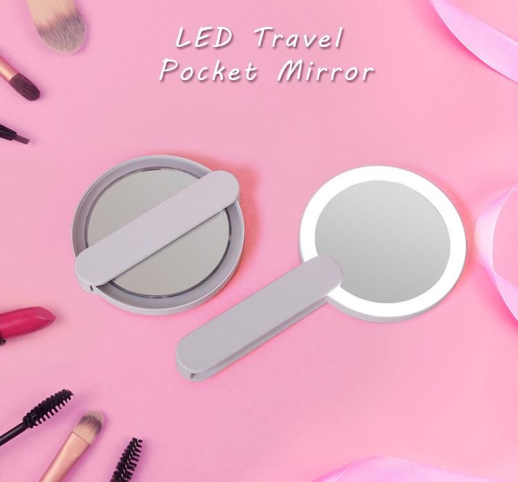 High Quality Custom Logo Hand Makeup Mirror with Light