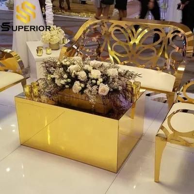 High Gloss Imperial Gold Stainless Steel Coffee Table Luxury