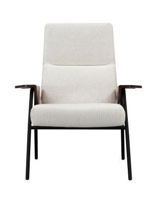 Modern White Fabric PU Home Wooden Metal Frame Armrest Chair