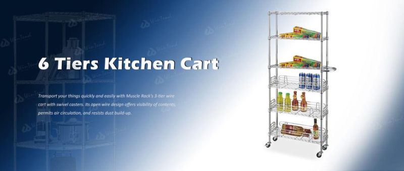 6 Tiers Kitchen Cart Metal Chrome Trolley Adjustable Shelving