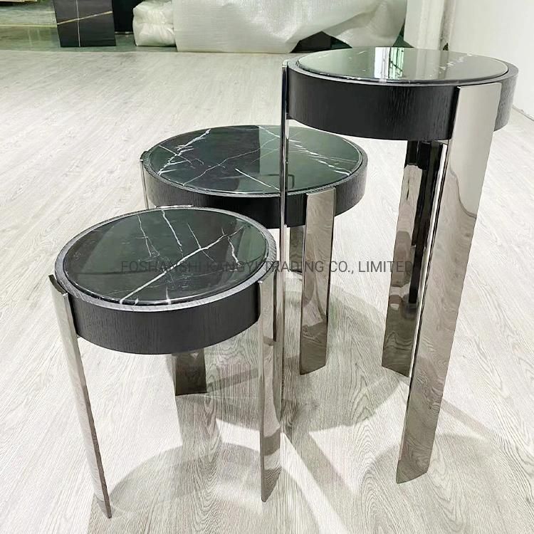 Modern Living Room 3PCS 1 Set Coffee Table Black Natural Marble Round Coffee Table Set Furniture Hotel Furniture