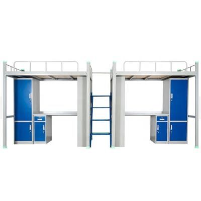 Steel Student Dormitory Iron Bunk Bed with Study Table Wardrobe and Ladder