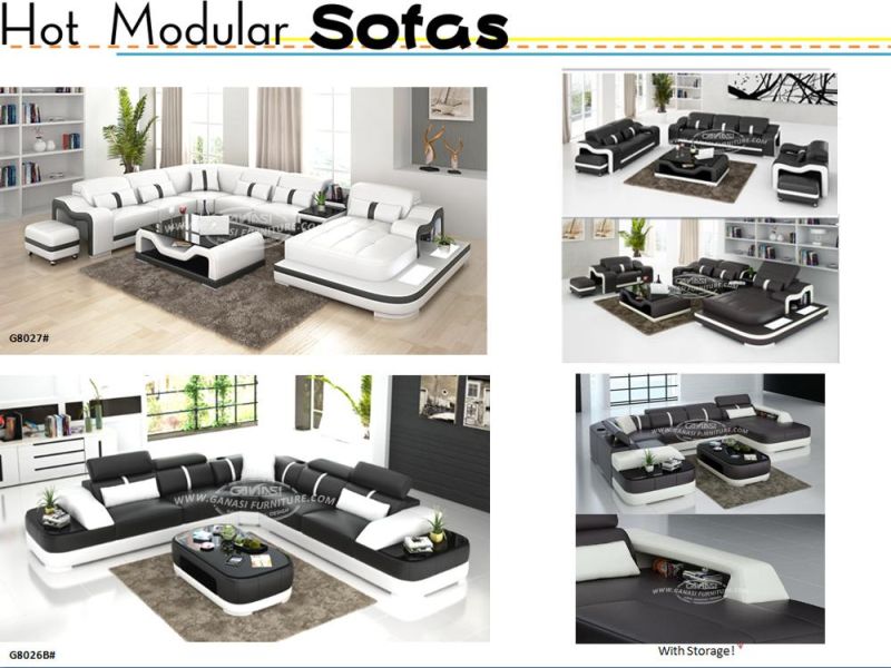 Super Modern Furniture Home Genuine Leather Sofa Sets with Table